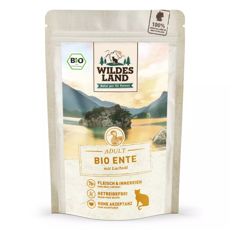 Wildes Land Nassfutter Bio Ente PUR mit Lachsöl 85 g